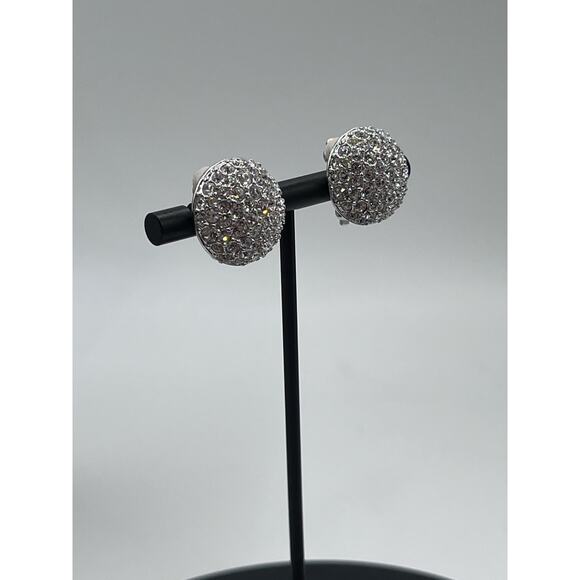 Swarovski Round Pave Clear Crystal Stud Earrings Formal Bridal Bling‎ Pierced - Picture 11 of 16